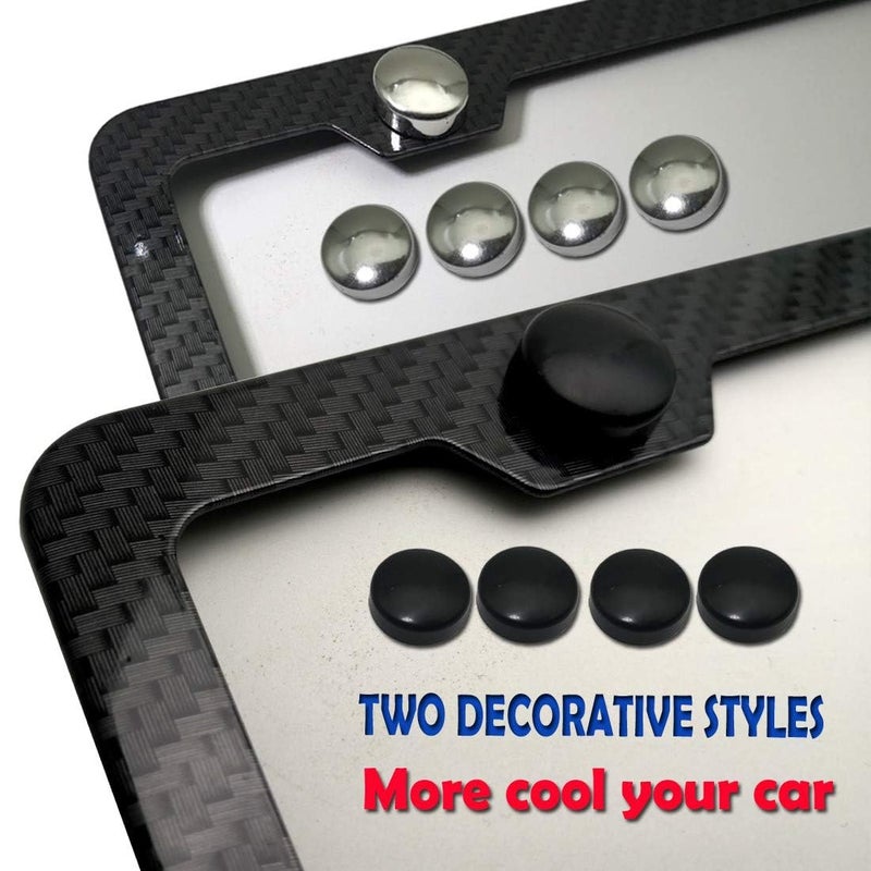 BGGTMO License Plate Frame Carbon Fiber- Black Aluminum Car Tag Frame Holder Printed Carbon Pattern with Rust Proof License Plate Screws and Black & Chrome Caps - Image 3
